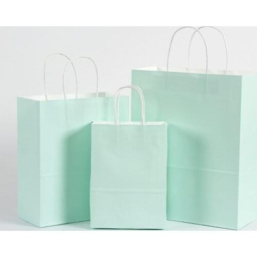 50 pieces/lot) Kraft Paper Bag Macaron Light Green Recyclable Shopping Gift Bags For Packaging Wedding Favors Gifts Bag GB05
