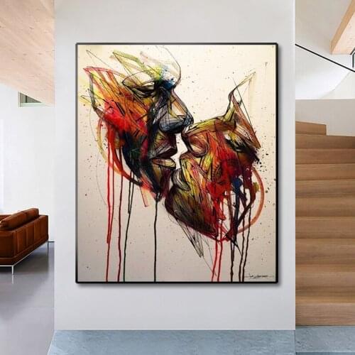 Abstract Lovers Kiss Canvas Painting Graffiti Art Posters and Prints Street Wall Art Picture for Living Room Home Decor Cuadros