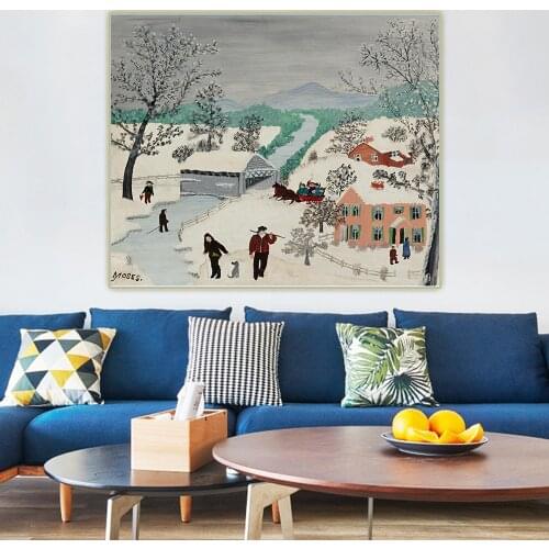Anna Mary Robertson Grandma Moses《Winter Landscape》Canvas Oil Painting Art Aesthetic Picture Wall Hanging Decor Home Decoration