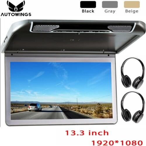 1920*1080 Car Ceiling Overhead Flip Down Monitor 13.3" MP5 Video Player Built-in Speaker FM DMI SD All Format 2 IR Headphones