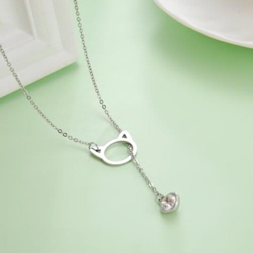 Cazador Hollow Kitten Cat Crystal Charm Necklaces Stainless Steel Jewelry Cute Animal Choker Necklaces for Women Party Birthday