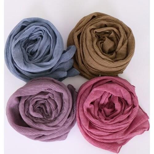 Balinese Cotton Pleated Headscarf Plain Long Shawl Crumpled Wrap Islamic Women Scarf Crinkled Muslim Hijab Turban Stole 90*180cm