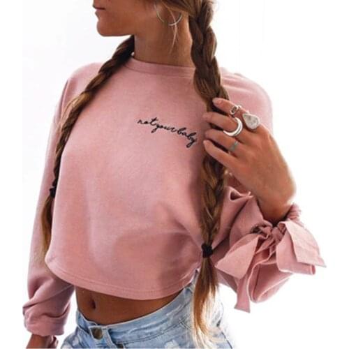 Bigsweety Women Short Hoodies Jumper Sweatshirts Female Pink Cropped Top Autumn Kawaii Harajuku Embroidery Letter Loose Pullover