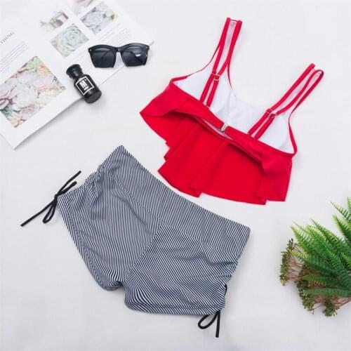 High Waist Boxer Split Swimsuit Floral Print Vest Female Bikini Two-piece Conservative Backless Strap Urban Leisure