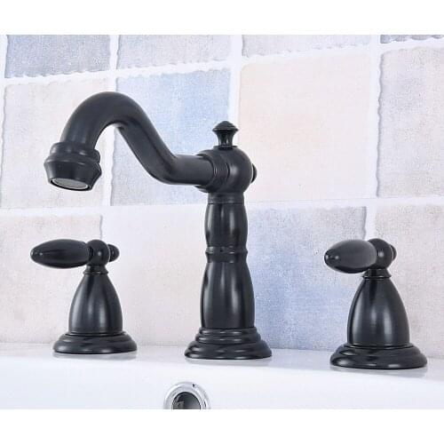 Black Oil Rubbed Brass Dual Levers Widespread 3 Hole Install Bathroom Sink Basin Faucet Mixer Taps asf533