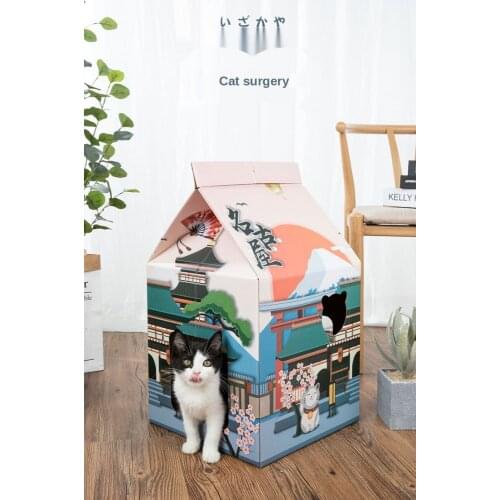 Corrugated Papper Milk Box Cat House Home Bed Breathable Rabbit Kitten Cat Nest Scratch Pad Cardboard