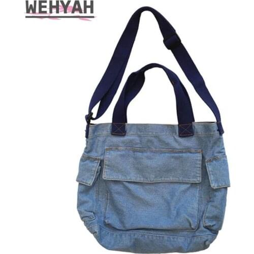 Wahyah Demin Canvas Crossbody Bags for Woman Large Capacity Ladies Handbags Man Bag School Clutch Purse Casual Jeans Bag ZY170