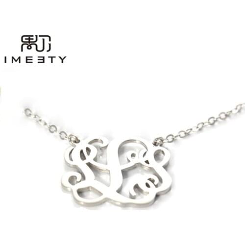 IMEETY chunky statement jewelry silver monogrammed nameplate necklace initials necklace women personalized monogram necklace