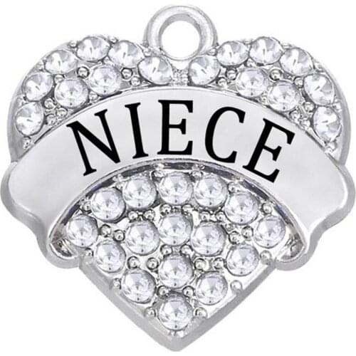 Exquisite family member label jewelry pendant NIECE heart-shaped crystal bling charm