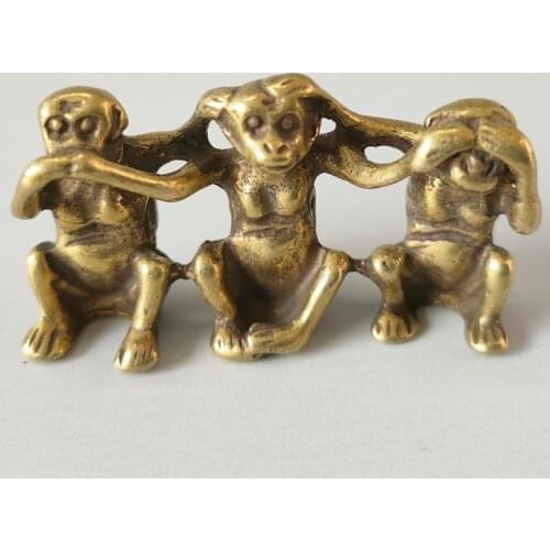 Exquisite Interesting Brass Three Wise Monkeys Statue, Don't say, Don't listen, Don't watch