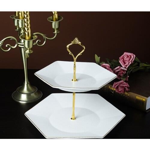 Ceramic marble two-layer dessert dish fruit cake plate wedding gift porcelain tableware Western plate Snack plate