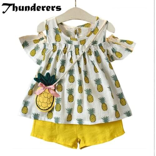 Girls Clothing Sets 2018 New Summer Pineapple Printing Strapless Shirt + Solid Pants 2 PCS Sets For 3-7 Years
