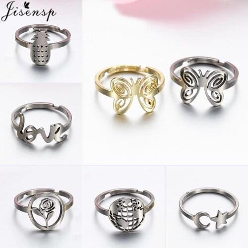 Minimalist Stainless Steel Rings for Women Fashion Butterfly Pineapple Flower Love Letter Finger Ring Birthday Party Jewelry Gif