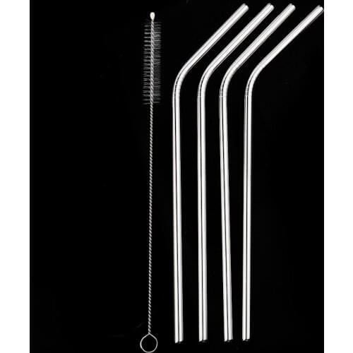 Reusable Metal Bent Straws Set with Cleaning Brush 304 Stainless Steel Drinking Straw Milk Drinkware Bar Party Camping Accessory