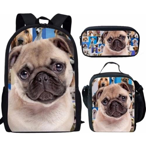 Pug Dog Printing School Bags Set for Kids Boys School Backpacks Shoulder Bagpack Children Bookbag Satchel 3pcs/set