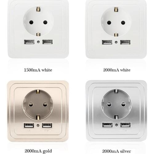 Wall socket with usb Outlet kitchen plug sockets 5V 2A and 1.5A Dual power Electrical Outlet EU Ports Charger 16A 250V