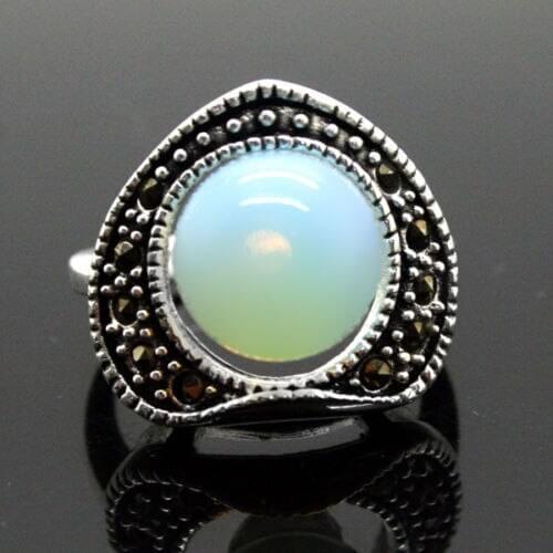 Wholesale good wholesale Pretty 6mm Opal Bead 13X15MM Marcasite 925 Sterling Silver Ring 7/8/9/10