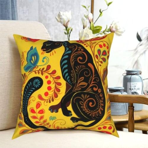 Panther & Butterfly Folk Art Pillowcase Printed Polyester Cushion Cover Decorations Throw Pillow Case Cover Living Room 40*40cm