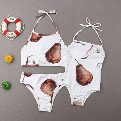 Mother Daughter Matching Swimsuits Fruit Print Beachwear Swim Suit Girls Swimwear Women Swimsuit Halter Bikini Set Bathing Suit