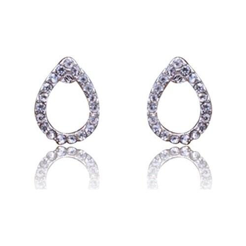 Simple Pave Rhinestone Teardrop Stud Earrings Sparkling Sliver Plated Geometric Bridal Engagement Earring Wholesale Drop Ship