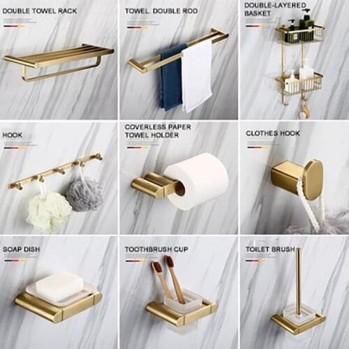 Luxury Golden Bathroom Hardware Sets 304 Stainless Steel Brushed Paper Holder Towel Rack Soap Dishes Bathroom Product