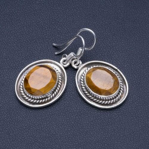 Natural Tiger Eye 925 Sterling Silver Earrings 1 1/4" Q1853