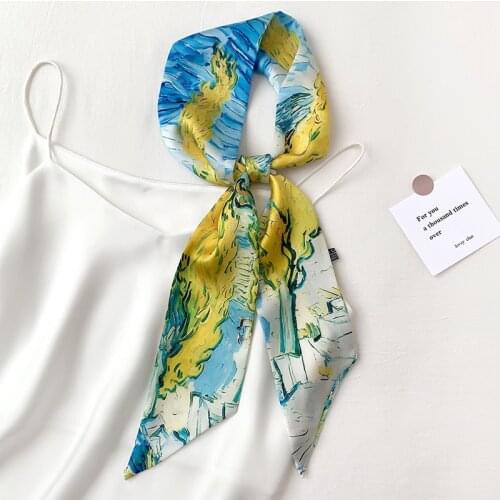 2021 new floral women silk skinny scarf long neck wraps office lady necktie foulard soft hairband scarves for bag handle