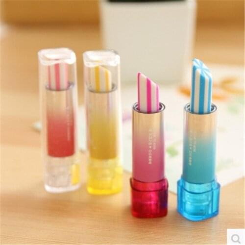 School Prizes Gift Supplies 1Pcs Novelty Lipstick Shape Rubber Pencai Eraser For Student Kids Girl Multicolor Optional