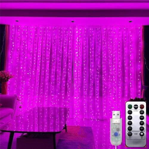 9ft LED Remote Control USB String Lights Curtain Fairy Lights Christmas Decoration for Home Bedroom Wedding Party Holiday Lights