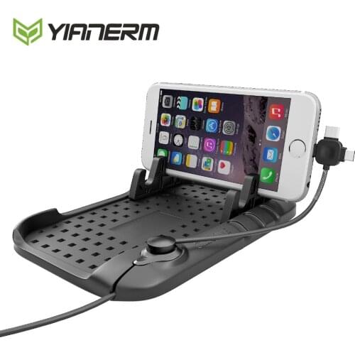 Yianerm Anti- slip Silicone Pad Holder For Phone in Car 3 in 1 Pulg For iPhone Android Type-C Magnetic Charging Cable Car Stand