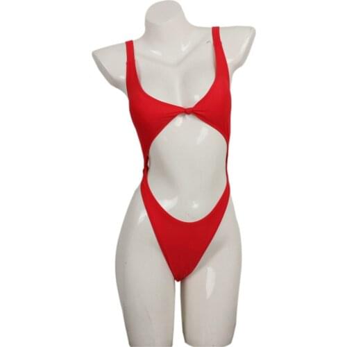 Women One Piece Cutout Swimsuit Sexy Backless Swimming Bodysuits Solid Black Red White Color Beach Swimwear Bathing Suits
