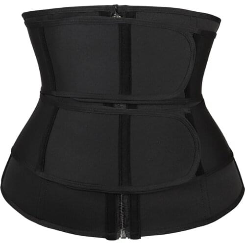 Women Spiral Steel Boned Neoprene Sauna Shaper Waist Training Double Belts Zipper Slim Girdle Modeling Strap Weight Loss Trimmer
