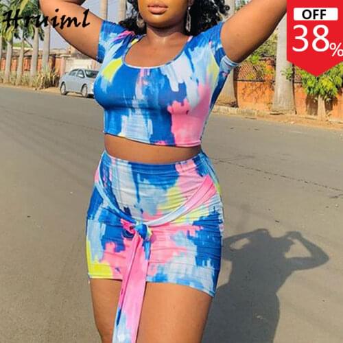 Womens Tracksuit Round Neck Tshirt Short Pants Tie Dye Print Slim Fashion Womens Suit Casual Summer Sport Fitness Shorts Sets