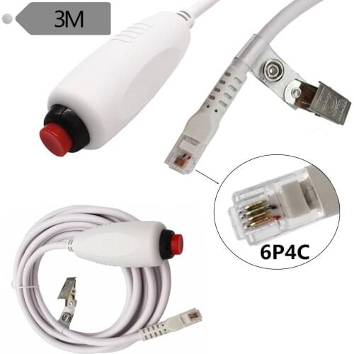 1pc 6P4C Nurse Call Cable Push Button Cord Cable Nurse Station Universal Replacement Call Cord with Bed Sheet Clip 3m