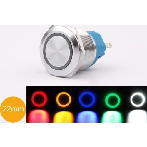 1PC Colorful Useful Durable 5V 12V 24V 220V 22mm LED Power Push Button Switch Momentary/Latching Waterproof Metal Self-Locking