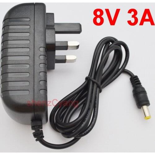 100PCS 8V 3A High quality IC solutions DC 8V 3A Switch power supply, 24W LED power adapter, UK plug 5.5mm x 2.1mm-2.5mm