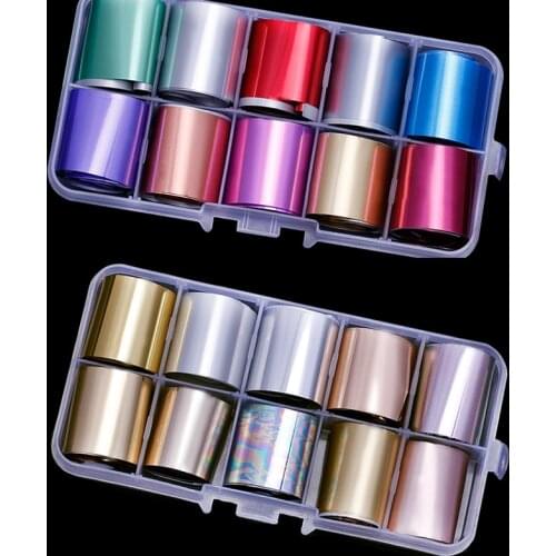 2.5*100cm Holographic Flower/Metallic Nail Foil 10 Rolls/Box (10 colors) Rose Gold Silver Nail Art Decal Foil Transfer Decals NZ