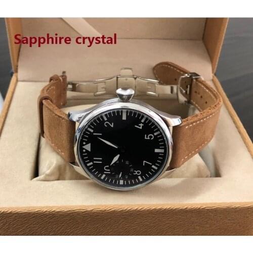 44mm GEERVO Sapphire crystal Asian 6497 17 jewels Mechanical Hand Wind movement mens watch green luminous butterfly buckle 120a