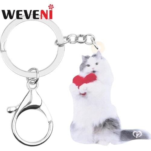 WEVENI Acrylic Valentines Day Persian Cat Key Chains Rings Animal Keychains For Women Girls Teen Bag Car Purse Decorations Gift
