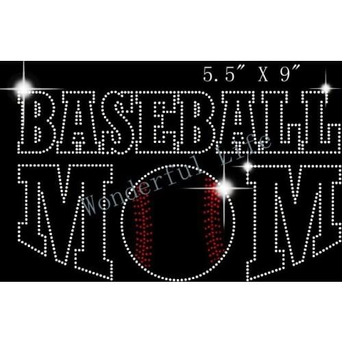 Free shipping baseball mom with a round ball hot fix rhinestone heat transfer design for kids