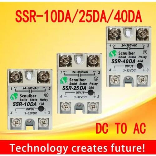 Free Shipping High-quality SSR -10DA/25DA/ 40DA DC control AC SSR Single phase Solid state relay
