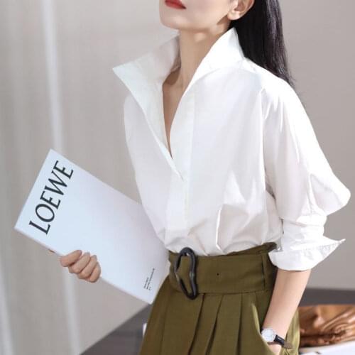 Blouse Women Womens Three-Quarter Sleeve Shirt Loose Lapel Shirt Top Blusas Ropa De Mujer