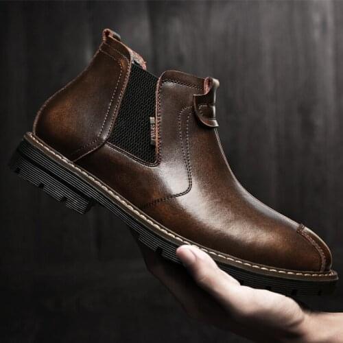 Genuine Leather Shoes Casual High top Men Shoes Male Leather Shoes Models Inside Comfort Winter Men Boots