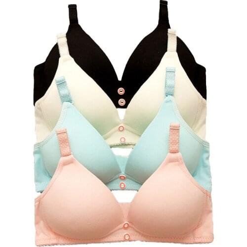 Female Student Small Chest Gathered Cotton Rims Girls Bra Sweet Cute Young Girl Triangle Cup Lingerie Bra Wholesale for 12-16y