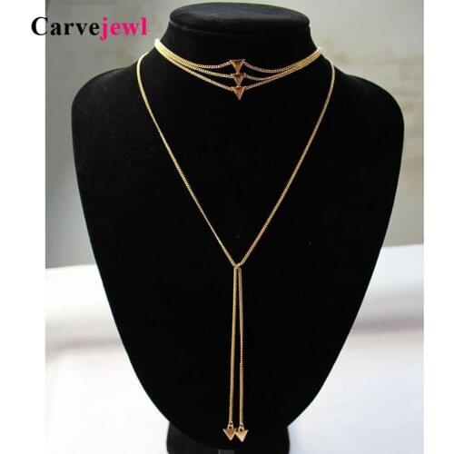 Carvejewl triangle Pendants & Necklaces for Women jewelry Simple Design Gold silver plated multi layer Clavicle Short Necklace