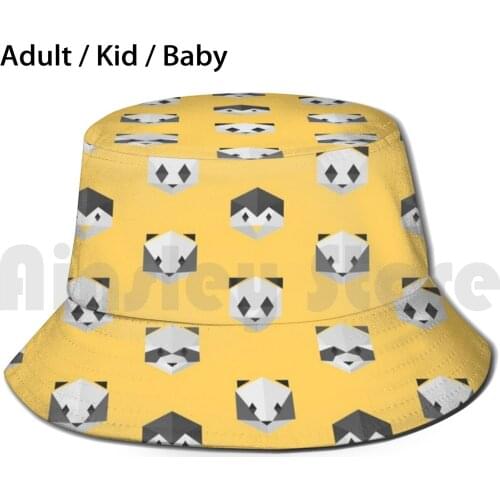 Black And White Animinimal ( Yellow ) Sun Hat Foldable UV Protection Panda Cute Animal Minimal Minimalist Forest Wild