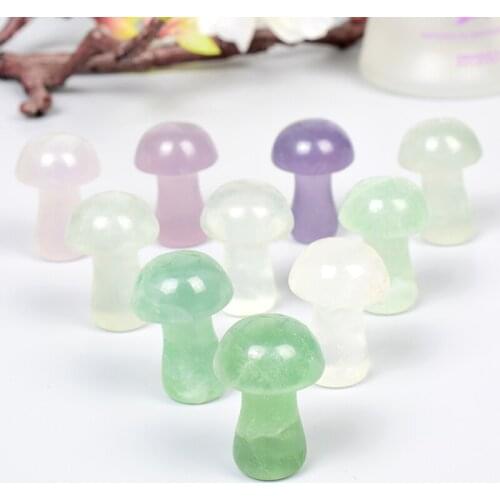 Color Fluorite Mini Mushroom Statue Natural Carved Decor Quartz Hand Polished Healing Crystal Reiki Trinket Gift Room Ornament