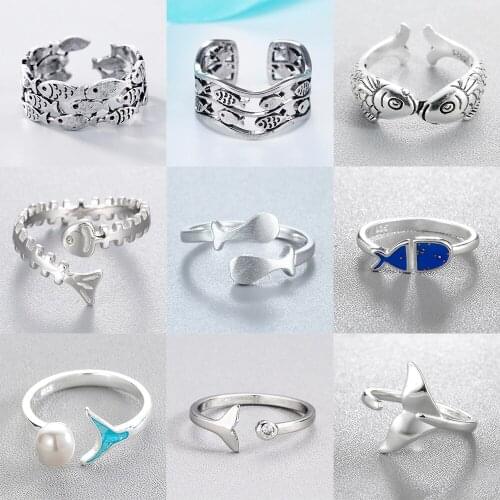 Cxwind Lovely Whale Fish Tail Animal Open Ring Mermaid Fish Geometric Pattern Cuff Rings Birthday Christmas Gift Women Girls
