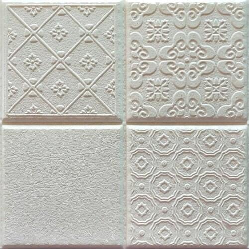 Decorative 3D Wall Tile Stickers Self-adhesive Square Waterproof Simple Easy Peel Stick for Kitchen Wall Home Decor (White)