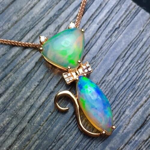 E622 Fine Jewelry Real Pure18 K Gold AU750 G18K Natural White Opal 8.8ct Pendants Gemstone Necklaces for Women
